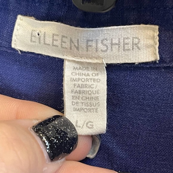 Eileen Fisher Womens 100% Organic Linen Blouse Button Up Top Blue Tunic Large - Picture 5 of 6